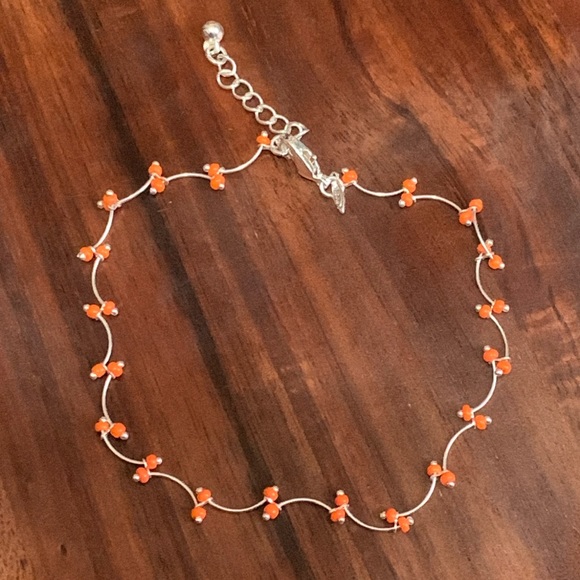 Avon Jewelry - Avon silver tone orange seed bead anklet